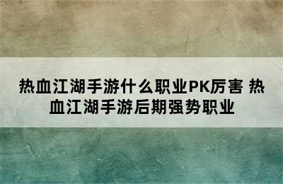 热血江湖手游什么职业PK厉害 热血江湖手游后期强势职业